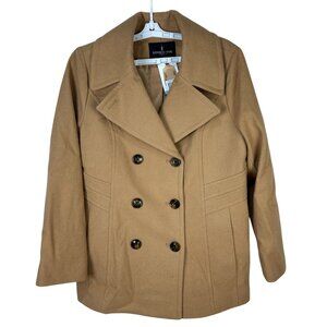 London Fog Womens Camel Double-Breasted Wool Blend Peacoat Size Large